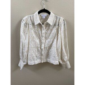House Of Harlow 1960 Ivory Eyelet Button-Down Blouse Womens XS Cotton Embroidere
